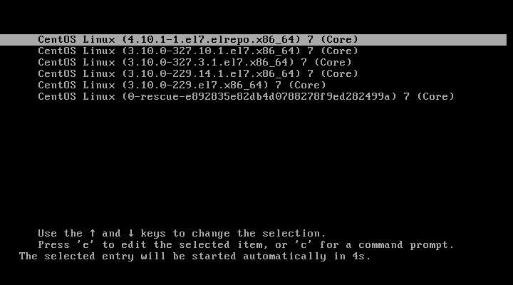 Booting Default Kernel Version in CentOS 7